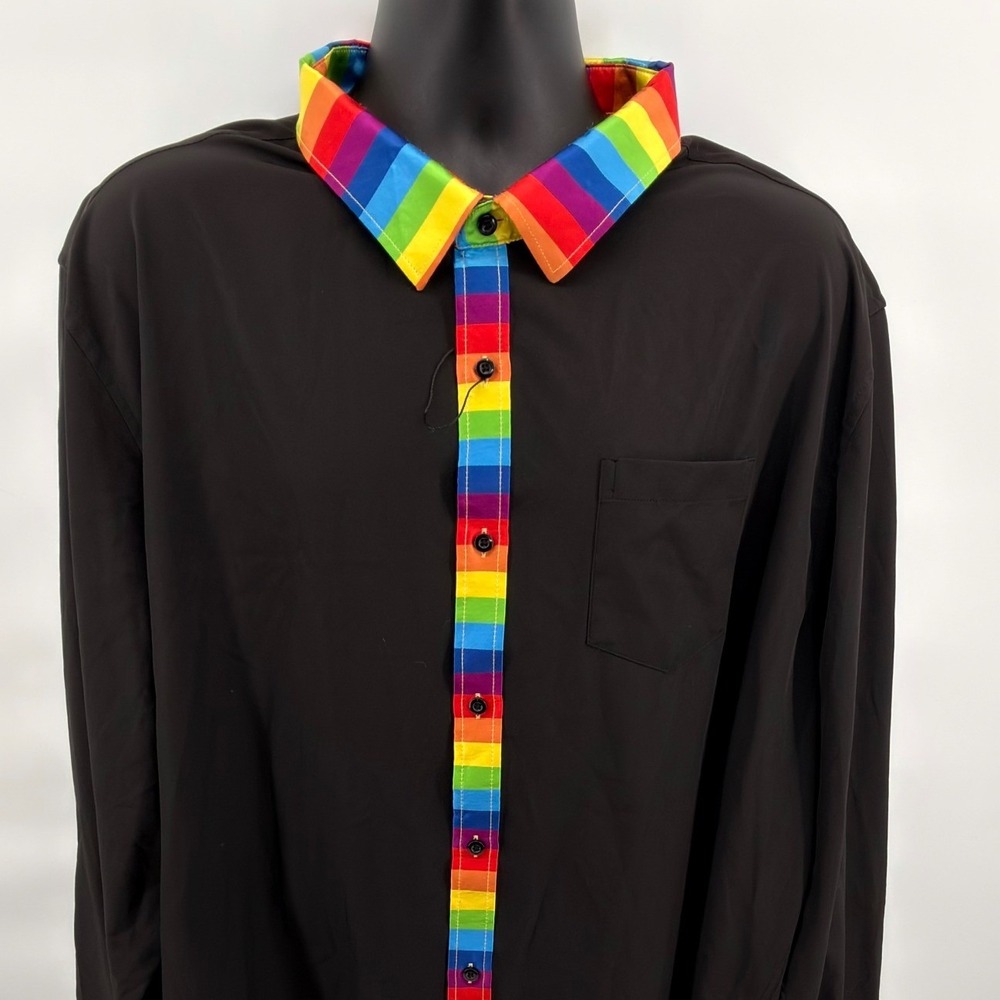 Barry.Wang Rainbow Stripe Men's Black Button Down‎ Shirt XXXL Long Sleeve Casual